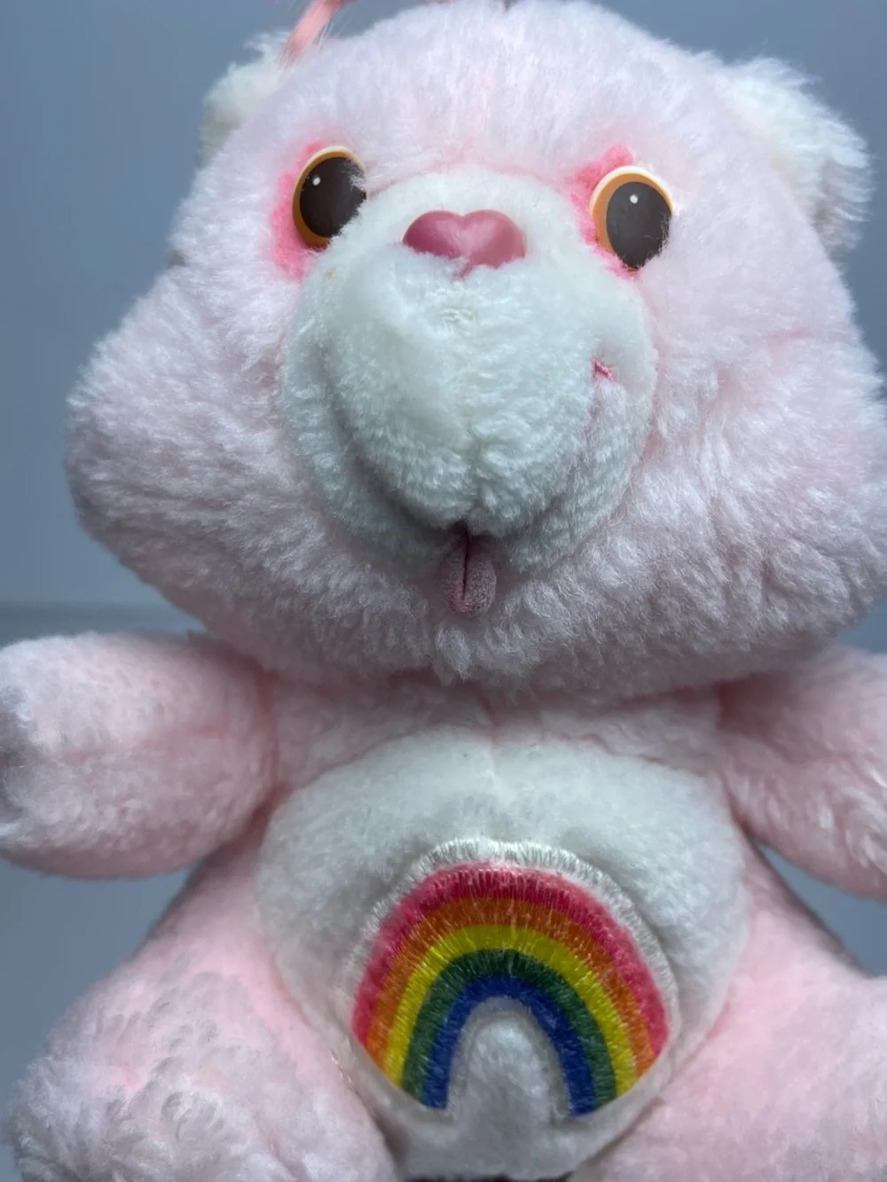 Care Bears Cheer Bear Pink Plush Bear Rainbow Belly 6in Vintage 1983 Bow Loop